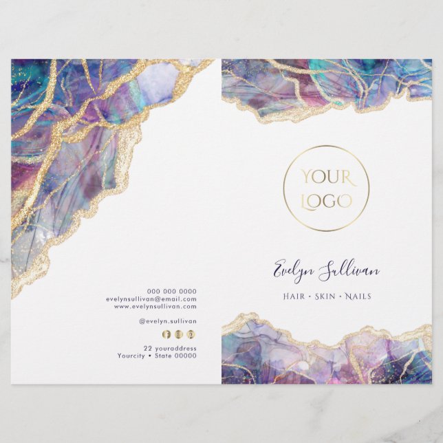 Menybroschyr för tjänsten lila opal design (Framsida)