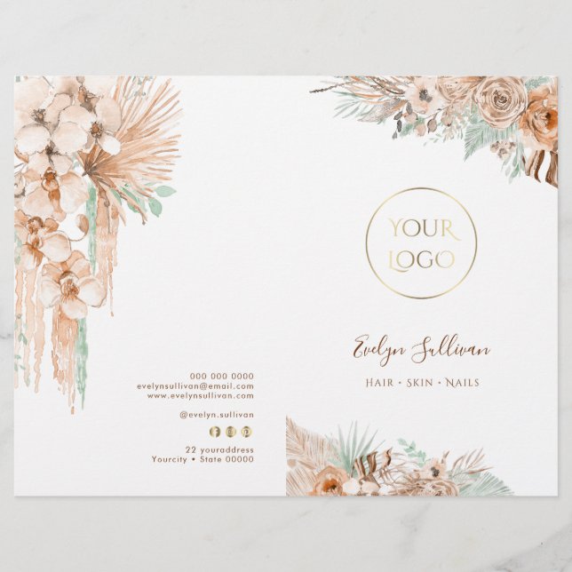 menybroschyr för tropiska beige- och mynttjänster (Framsida)