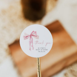  menyfliksområde för rosa Bow Baby Shower Round St Runt Klistermärke