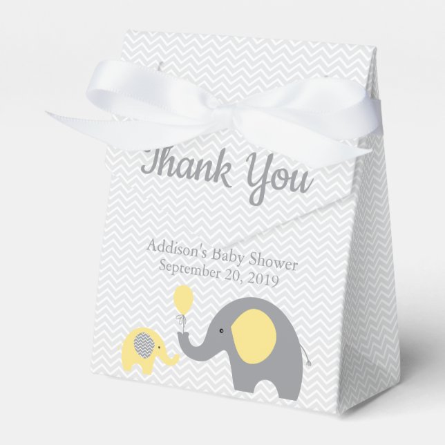 menyfliksområdet gult Elephant Baby Shower Favor B Presentaskar (Framsidan Sidan)