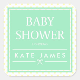 Menyfliksområdet Mint Baby Shower med Gult Polka d Fyrkantigt Klistermärke