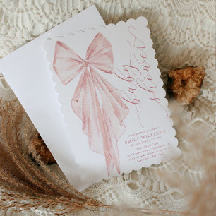 menyfliksområdet rosa Bow Baby Shower Minimalist W Inbjudningar