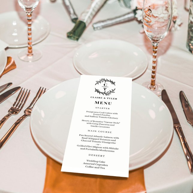 Menykort finare Initialer EDITABLE FÄRG Bröllop Program (Fancy Initials Wedding Menu in White (Can be personalized to any color combination))