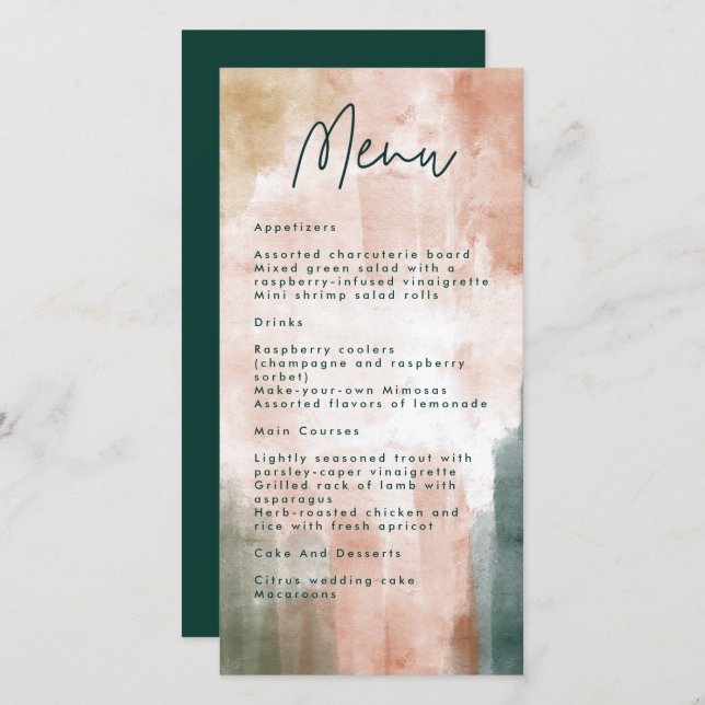 Menykort för abstrakt vattenfärgspenseln Bröllop (Fram/baksida)