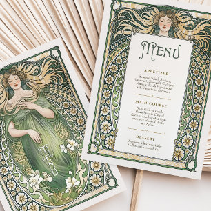 Menykort för Art nouveau Blommigt Bröllop Inbjudningar