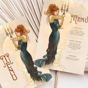 Menykort för Art nouveau Candlelight Bröllop Inbjudningar