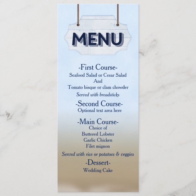 Menykort för Beach Wedding White Wood Sign-Menu Meny (Framsida)
