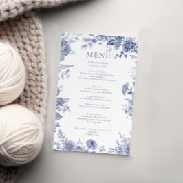 Menykort för blått Blommigt i elegant Fransk