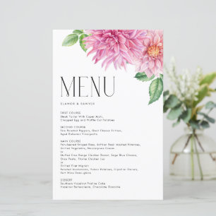 Menykort för Blommigt av vattenfärgen Rosa Dahlia