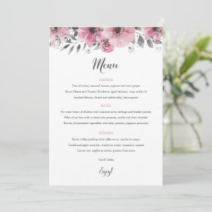 Menykort för blommigt Boho Bröllop Meny