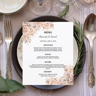 Menykort för blommor från Beige kräm bröllop