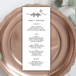 Menykort för Boho Heart-skripttypografi Bröllop Meny<br><div class="desc">Menykortet Boho Heart Script Typography Bröllop är perfekt för ett modernt, minimalt bröllop. Design med texten "Menu" i en handskriven kalligrafi och menydetaljer i ett serieteckensnitt med ett enkelt rent utseende. Den här menyn kan användas för bröllopsmottagning, repetitionsmiddag eller vad som helst. Underbara bröllop-menykort för det moderna bröllop, det minimalistiska...</div>