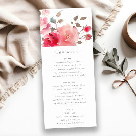 Menykort för Boho Red Rosa ros Flowers Bröllop Inbjudningar