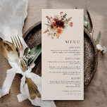Menykort för Boho Wildblomu Bröllop Meny<br><div class="desc">Fyll i din boho bröllop-dekoration med det här menykortet för vilda blommor. Den delikata blommigten gör att din speciella dag får en speciell,  rustik charm. Matchande objekt i vår höstprognos för fallsamling Blommigt Bröllop - Cava Party Design</div>