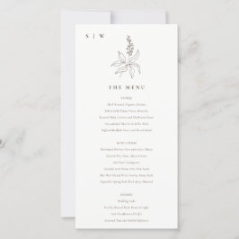 Menykort för botaniskt Blommigt Sketch Monogram Br Tack Kort