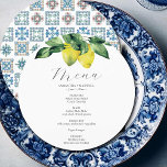 Menykort för Bröllop Lemon och Amalfi Tile Meny<br><div class="desc">Det här menykortet i bröllop har en överkant av vattenfärgscitroner och botaniska ämnen. Kortet återgår till en Amalfi-ruta mönster. Använda mallens fält för att DIY information om personligen. Utformningen av rundtur för elegant är ett utmärkt val för målbindningar för Italien. Om du vill se mer anpassningsbar på italienska bröllop-middagar kan...</div>