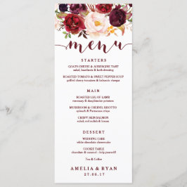 Menykort för Burgundy Blommigt Bröllop Meny