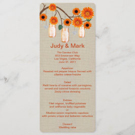 Menykort för Burlap Rustic Orange Mason Burk Meny