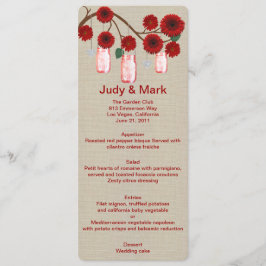 Menykort för Burlap Rustic Red Mason Burk Meny