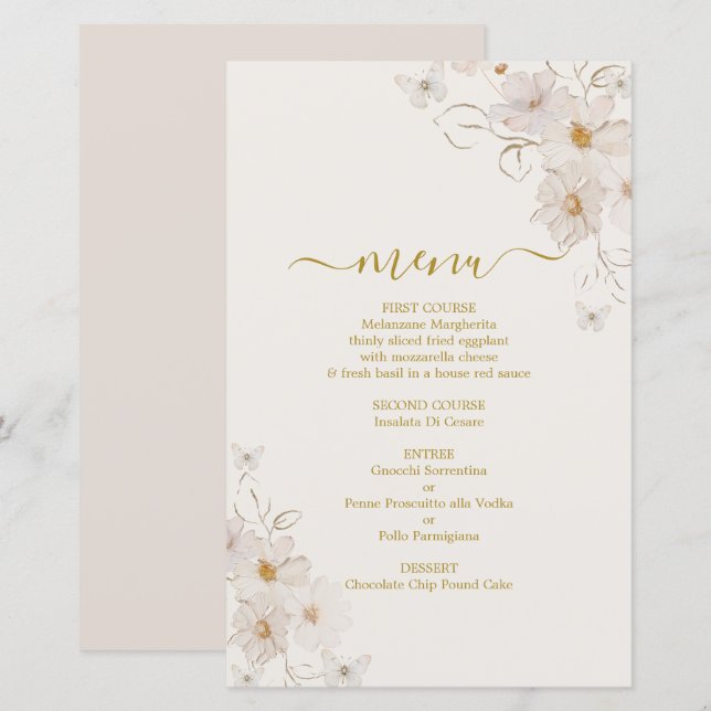 Menykort för Butterflies (Fram/baksida)