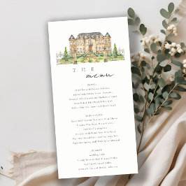 Menykort för chic Garden Chateau Watercolor Bröllo Tack Kort