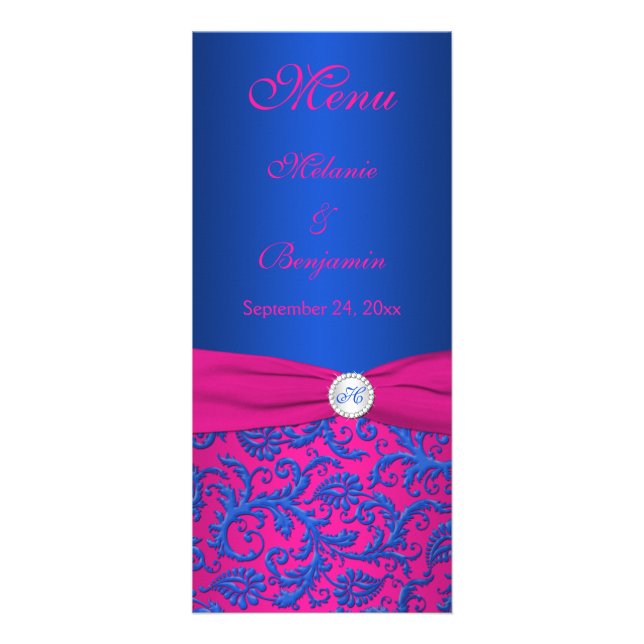 Menykort för Cobalt and Fuchsia Damask 2 Reklamkort (Framsidan)