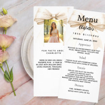 Menykort för Cream beige bow roligt fact