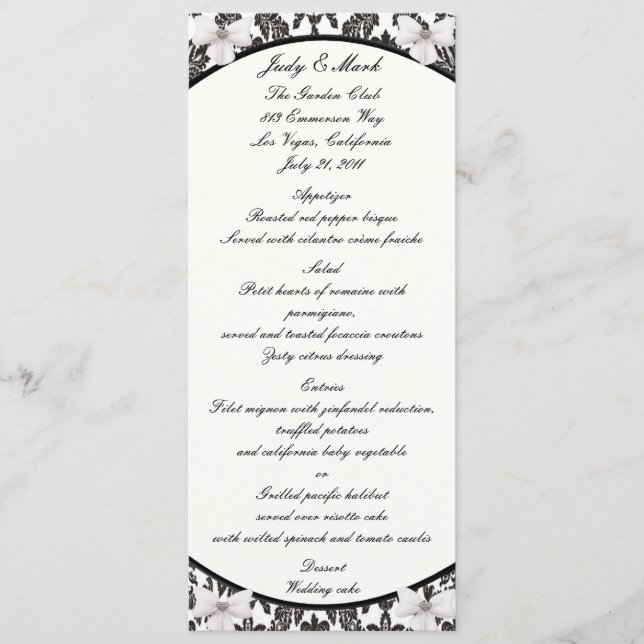 Menykort för Damask Elegance Bröllop Meny (Framsida)
