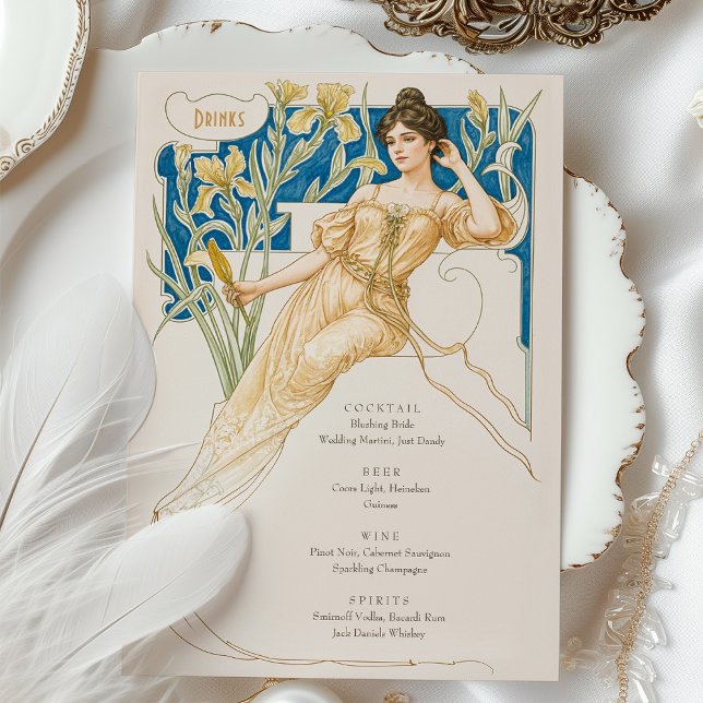 Menykort för Drinks Art nouveau i elegant Inbjudningar (Skapare uppladdad)