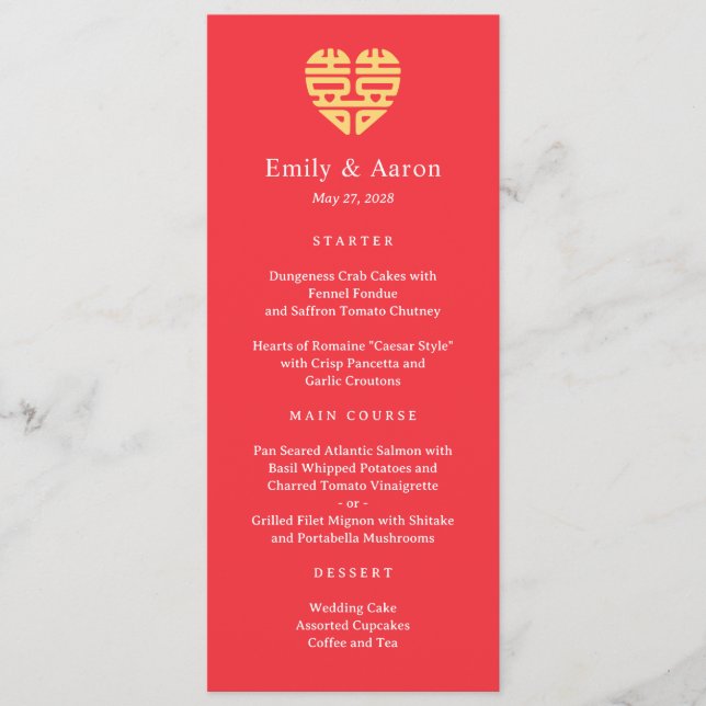 Menykort för dubbla Happity Chinese Bröllop Program (Framsida)