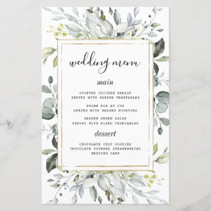 Menykort för Dusty Blue Guld Elegant Rustic Bröllo
