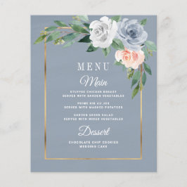 Menykort för Dusty Blue Rosa Blommigt Bröllop