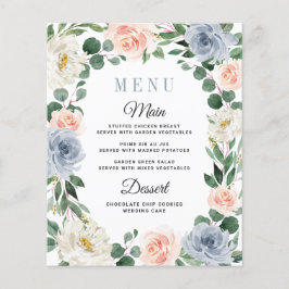 Menykort för Dusty Blue Rosa Peach Blommigt Bröllo