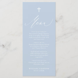Menykort för Dusty Blue White Kor Boy Baptism Meny
