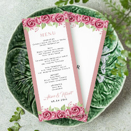 Menykort för Dusty rosa ros-blommor BUDGET bröllop Reklamkort