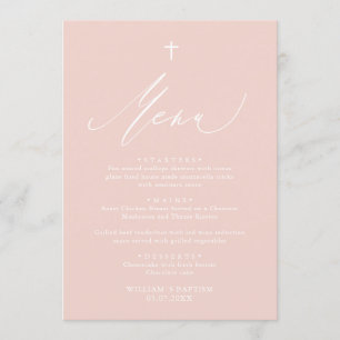 Menykort för Dusty Rosa White Kor Girl Baptism Meny