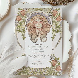 Menykort för elegant Art nouveau Blommigt Bröllop Inbjudningar