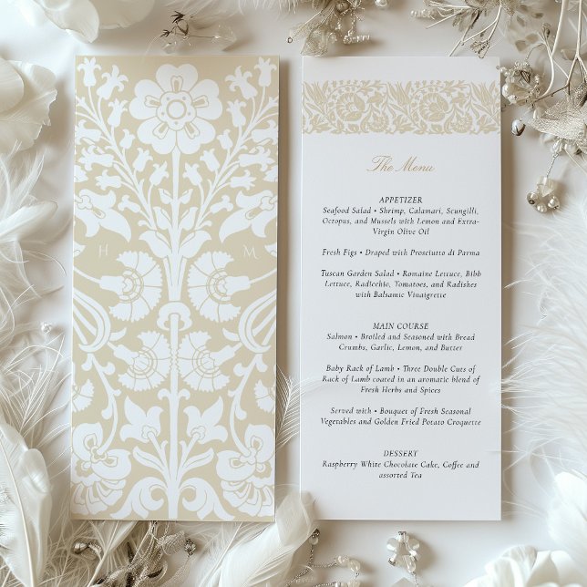 Menykort för elegant Beige och Ivory Blommigt Bröl Inbjudningar (Skapare uppladdad)
