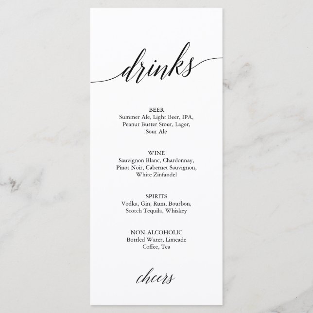 Menykort för elegant Black Calligraphy Drinks Meny (Framsida)