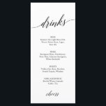 Menykort för elegant Black Calligraphy Drinks Meny<br><div class="desc">Den här eleganten är ett perfekt för ett enkelt bröllop. Neutraltens utformning har ett minimalistiskt kort som är dekorerat med romantisk och visuell typografi. Anpassa korten med de drycker som finns tillgängliga på mottagningen.</div>
