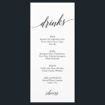 Menykort för elegant Black Calligraphy Drinks Meny<br><div class="desc">Den här eleganten är ett perfekt för ett enkelt bröllop. Neutraltens utformning har ett minimalistiskt kort som är dekorerat med romantisk och visuell typografi. Anpassa korten med de drycker som finns tillgängliga på mottagningen.</div>