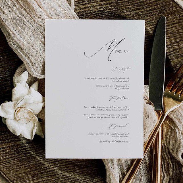 Menykort för elegant Calligraphy Bröllop Meny (elegant modern wedding menu ,  calligraphy minimal wedding menu black and white, 5x7 inches)