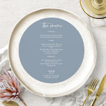 Menykort för elegant Dusty Blue Bröllop Circle Inbjudningar<br><div class="desc">Ett bröllop-menykort för snyggt för plattan. Enkel att anpassa med din information. ANPASSNING: Om du behöver anpassa designen kontaktar du mig genom chatta. Om du behöver information om din beställning,  leveransalternativ osv. kontaktar du Zazzle-supporten direkt.</div>