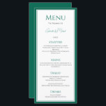 Menykort för elegant Emerald Grönt Bröllop<br><div class="desc">Det här enkla menykortet i elegant bröllop har en klassisk design med en aning sofistikering. Den djupa paletten grönt färg skapar en lyxaktig känsla, medan den tydliga och koncisa typografin säkerställer enkel läsbarhet. Anpassa det här kortet med ditt namn- och bröllop-datum för att skapa en unik keepy för dina gäster....</div>