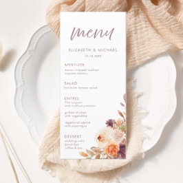 Menykort för elegant Fall Blommigt Bröllop Meny