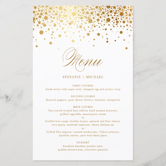 Menykort för elegant Faux guldfoil Confetti Bröllo (Framsida)