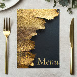 Menykort för elegant glitter Guld och svart Meny<br><div class="desc">Det här fantastiska menykortet har en luxuriös guld-folie i struktur,  parad med en slimmad svart bakgrund och elegant guld-typografi. Perfekt för bröllop,  banketter eller formella matsalar,  den här utformningen kompletterar helt nya och moderna teman. Visa händelsens meny med den här snyggten och det sofistikerade stationära biet.</div>