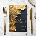 Menykort för elegant glitter Guld och Svarta bröll Meny<br><div class="desc">Det här fantastiska menykortet har en luxuriös guld-folie i struktur,  parad med en slimmad svart bakgrund och elegant guld-typografi. Perfekt för bröllop,  banketter eller formella matsalar,  den här utformningen kompletterar helt nya och moderna teman. Visa händelsens meny med den här snyggten och det sofistikerade stationära biet.</div>