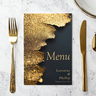 Menykort för elegant glitter Guld och Svarta bröll Meny