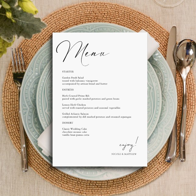 Menykort för elegant Hand Letted Bröllop Meny (Personalized Elegant Hand Lettered Wedding Menu Card)